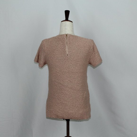 NWT Ann Taylor Blush Pink Open Stitch Short Sleeve Crew Neck Sweater - Picture 2 of 3
